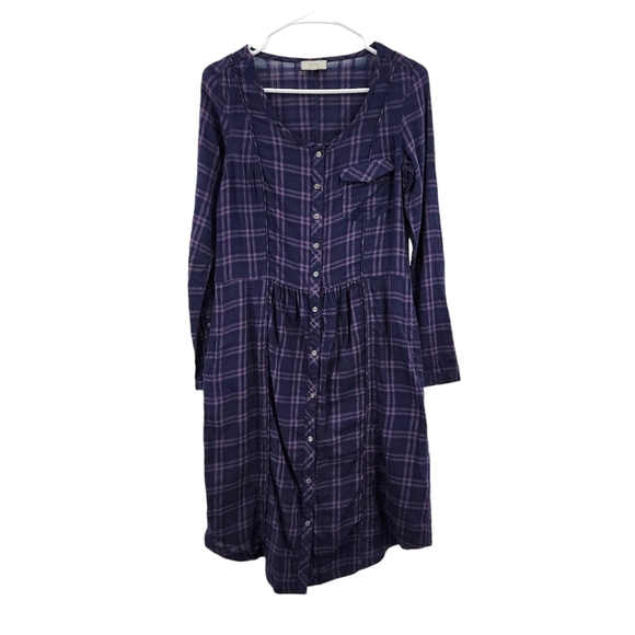 Wrap Women's Cotton Plaid Button Front Knee Length Dress - 4 - Picture 1 of 6